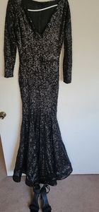 Tailor Made All Black Sequined & Lined Dress with Black Stiletto Ankle Buc Shoes